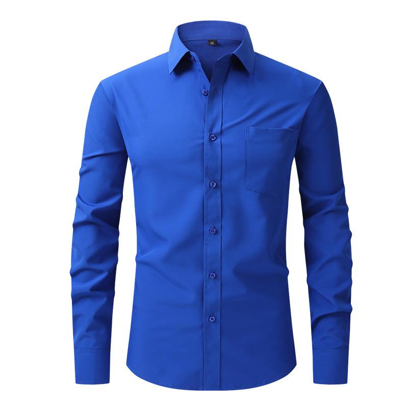 amazon us size full elastic force shirt men's top business casual long sleeve shirt business blouse men details Picture