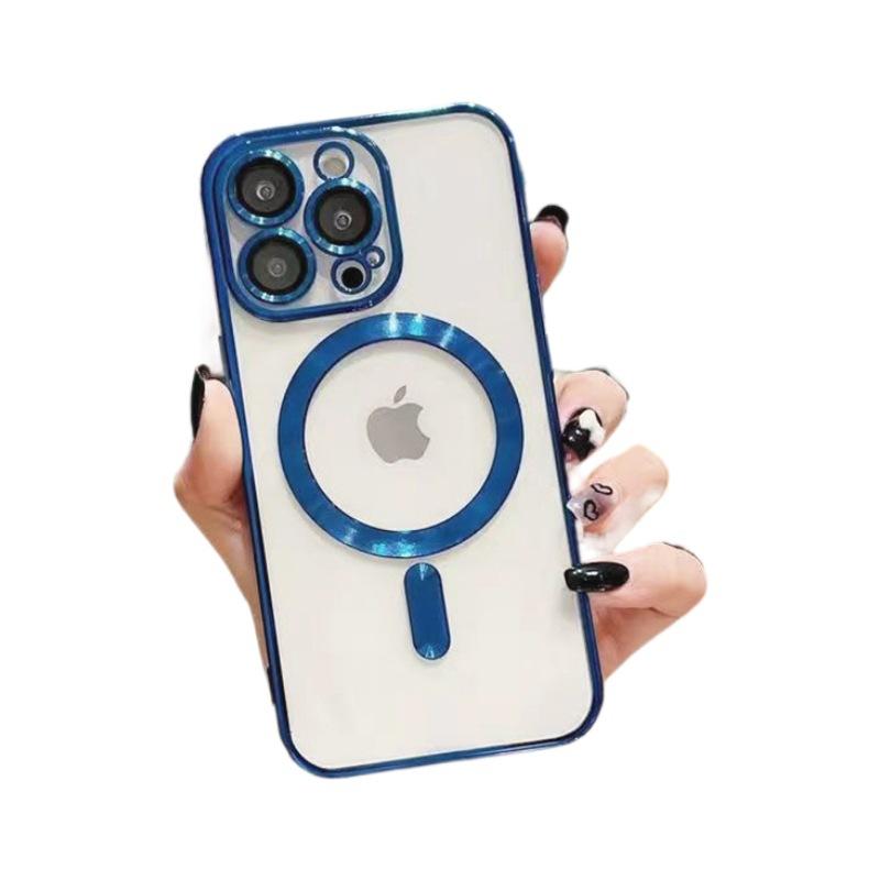 applicable to iphone 15 transparent electroplating magnetic suction iphone x all-inclusive soft case apple 11 comes with lens protector protective case Item Picture