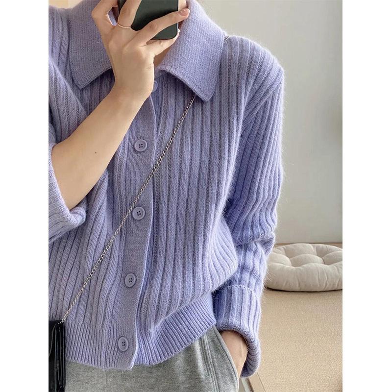 women's cashmere collar sweater cardigan autumn and winter outerwear design sense niche lazy knitted cardigan jacket