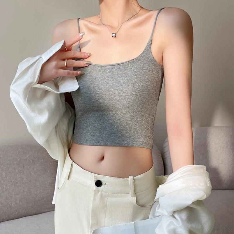 back shaping padded integrated fixed cup small sling women's base vest spring and summer short inner wear design blouse Application Scenario