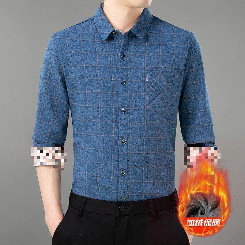 winter fleece thickened blouse men's long-sleeved plaid middle-aged and elderly men's loose casual dad warm underwear Specification drawing