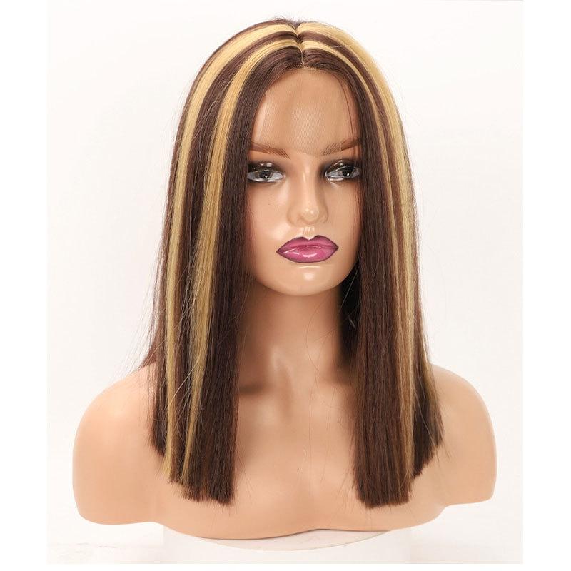 nk0128 european and american ladies wig forehead silk small lace bob haircut wig straight hair synthetic wigs wigs