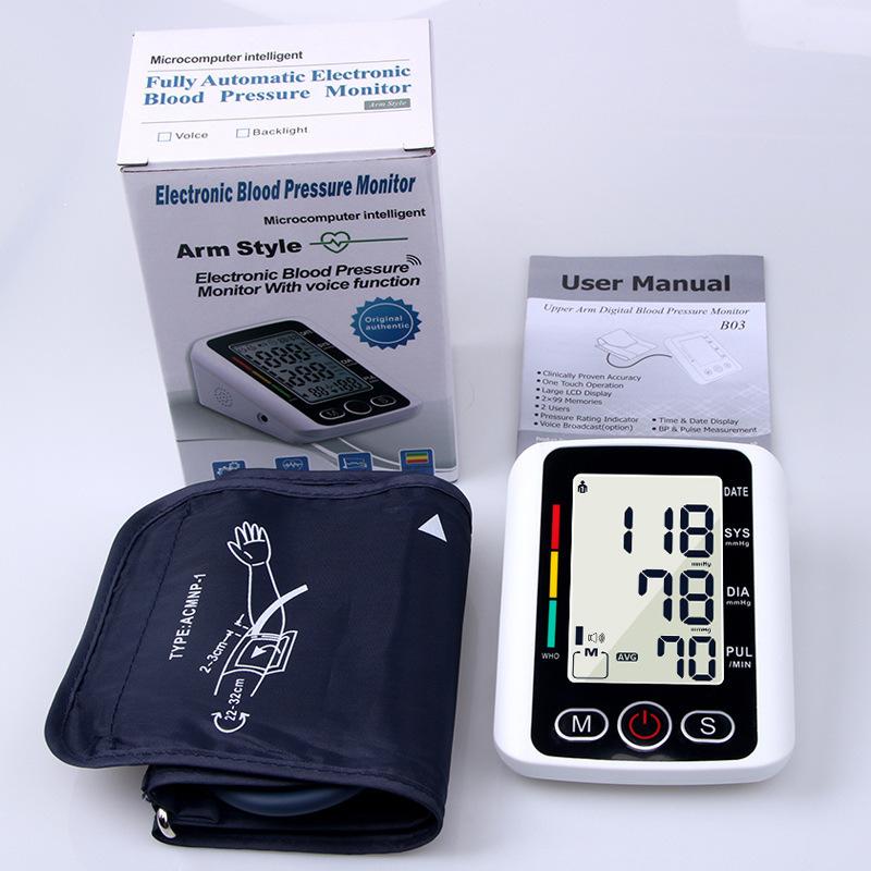 sphygmomanometer foreign trade electronic blood pressure meter household arm tied measurement electronic voice broadcast digital display sphygmomanometer full figure