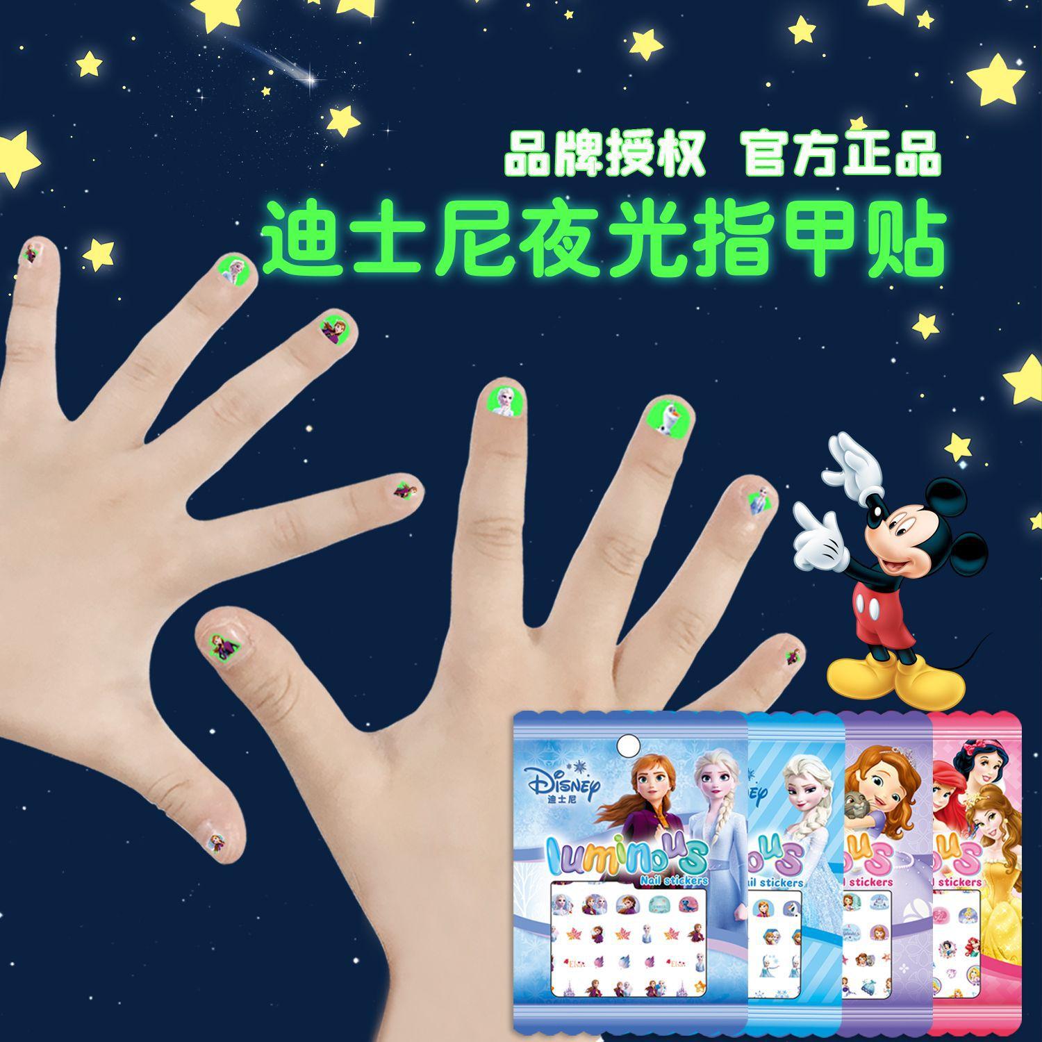 genuine 3d princess frozen cartoon nail stickers children stickers girl cute luminous nail beauty applique details Picture
