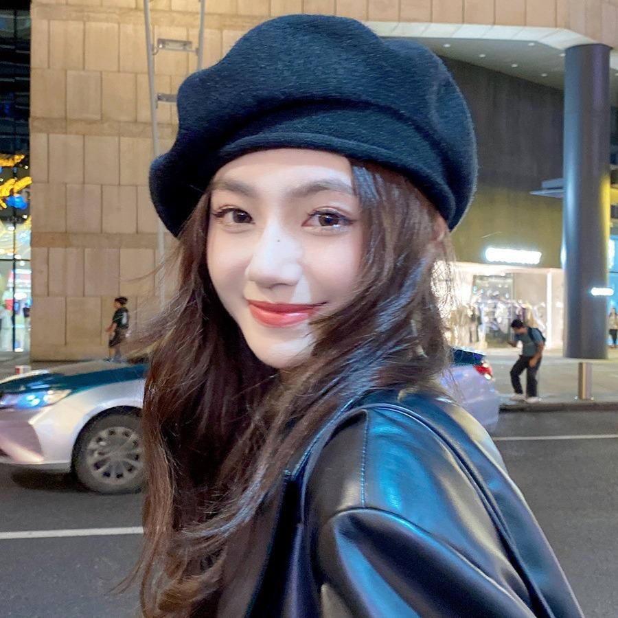 face-showing lambs wool beret women's autumn and winter korean style all-matching knitted painter cap big head circumference retro beret hat
