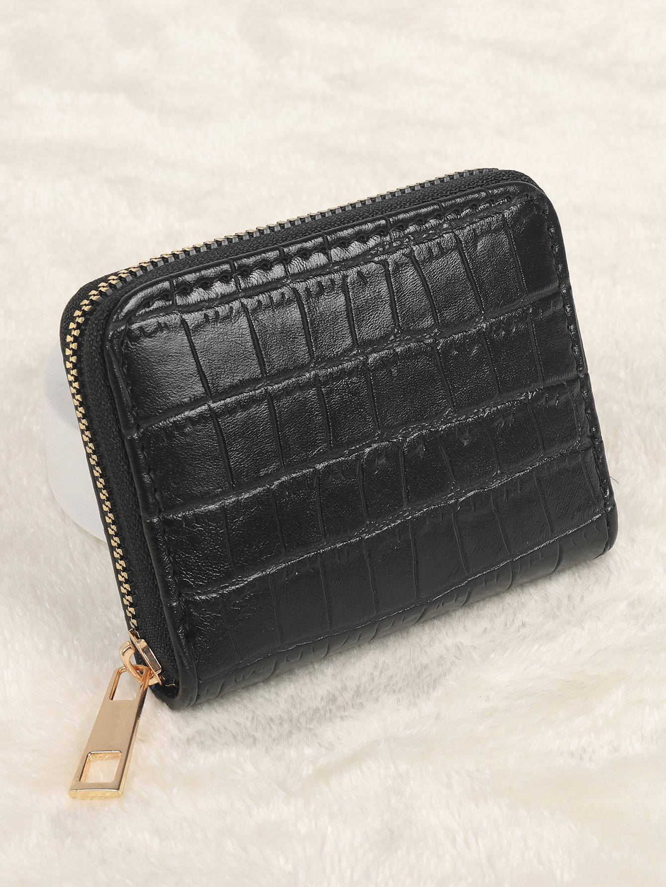 跨境鳄鱼纹黑色 小钱包 零钱包 卡包钥匙 迷你爱心钱包 跨境热卖