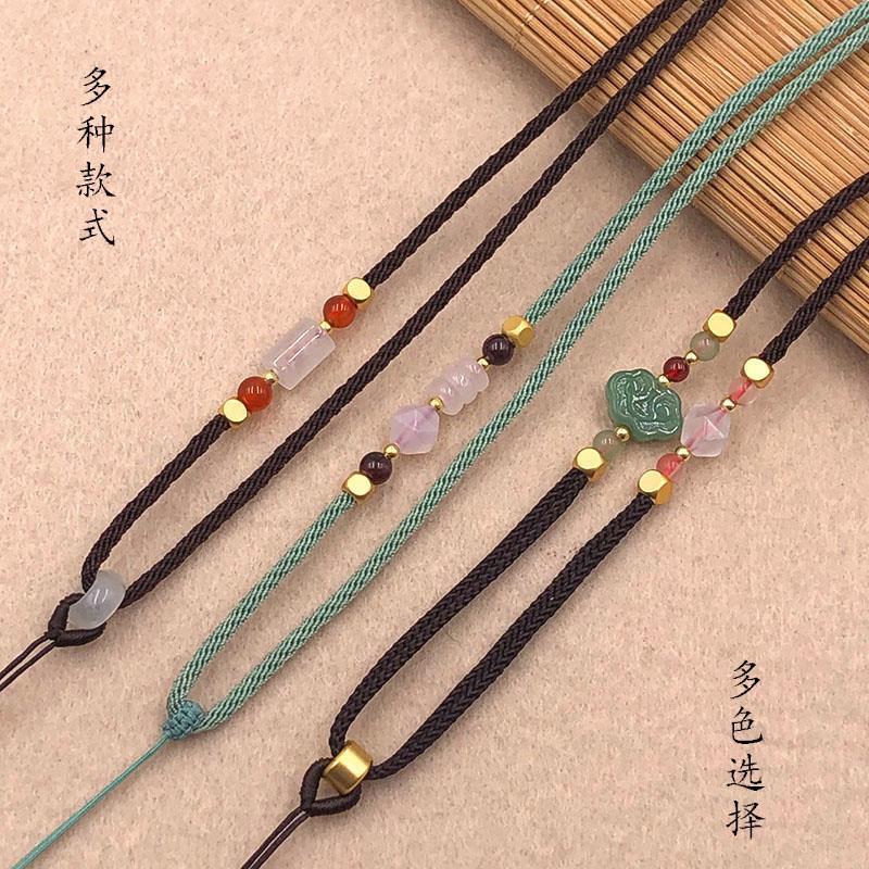 handmade asymmetric pendant rope jadeite jade beeswax pendant necklace lanyard agate jade bead accessories necklace rope for men and women