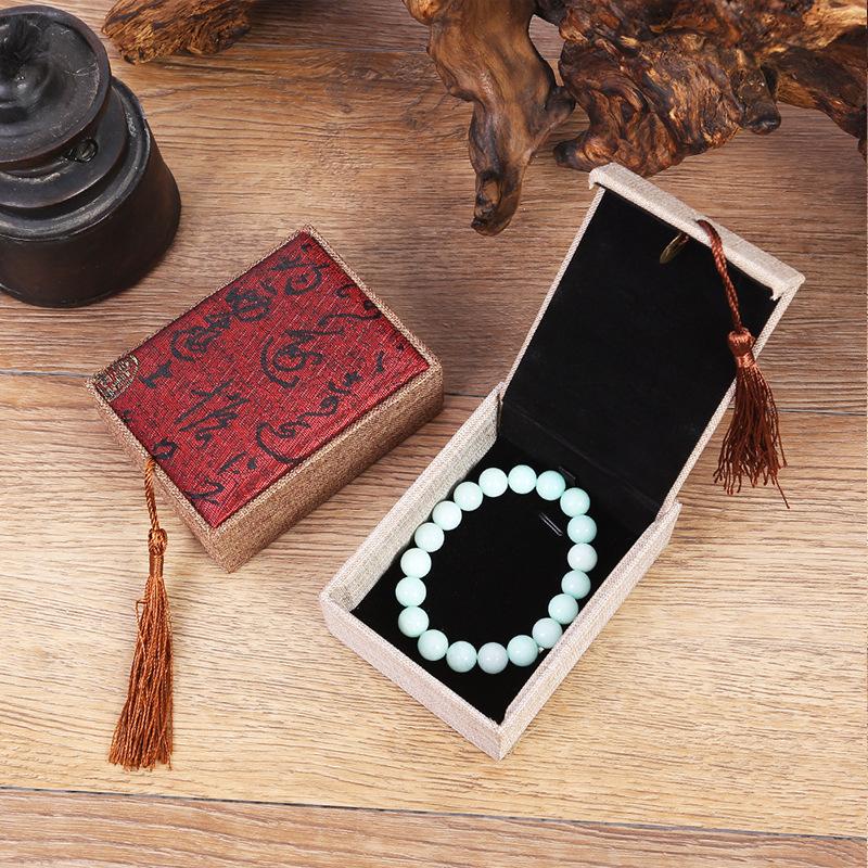 factory printed linen tassel beads beeswax gift packing box ring bracelet pendant necklace box wholesale Specification drawing