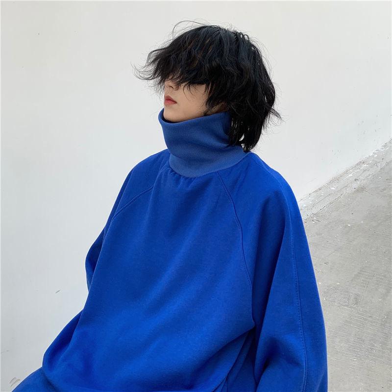 klein blue turtleneck bottoming shirt men's ins trendy autumn and winter thickened warm t-shirt men's loose casual inner wear blouse full figure