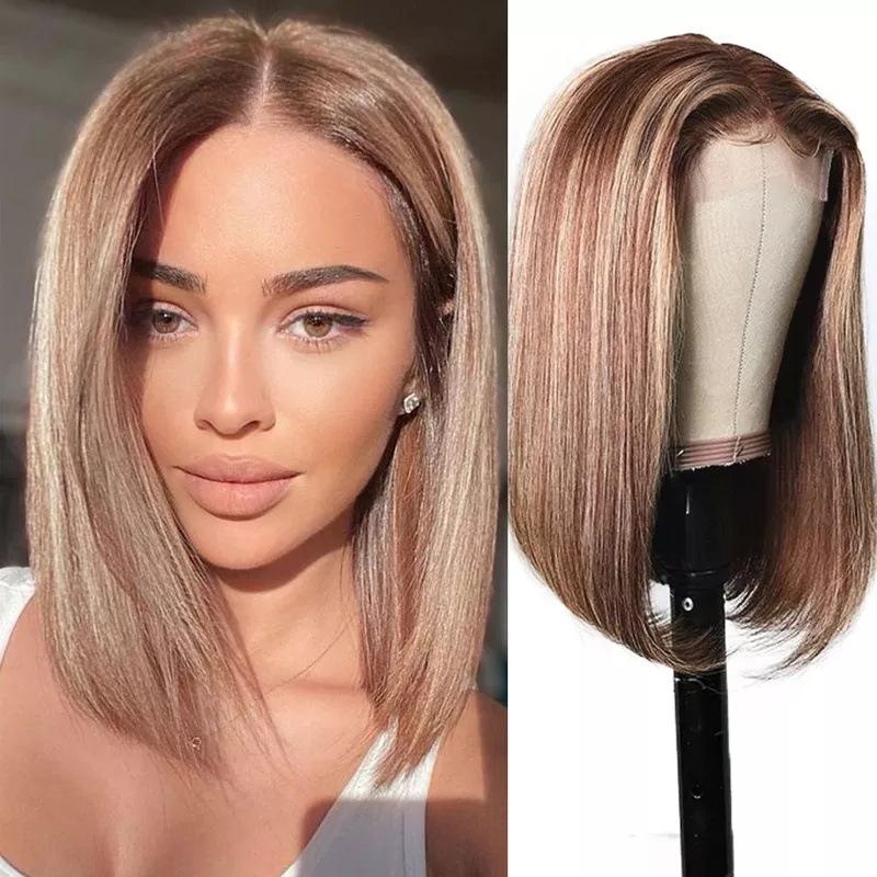 European and American Style Wig 13*4 Piano Color 4/27 Frontal Bob Wig Human Hair Bob Head Cover