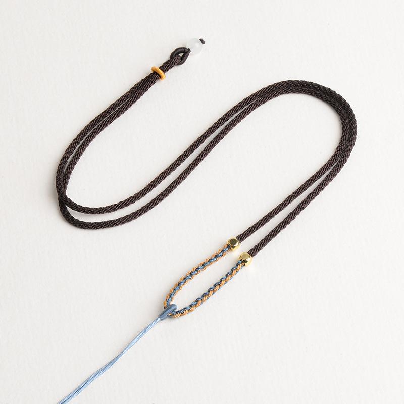 morandi color adjustable neck rope handwoven four-strand braided necklace rope beeswax emerald pendant rope wholesale Item Picture