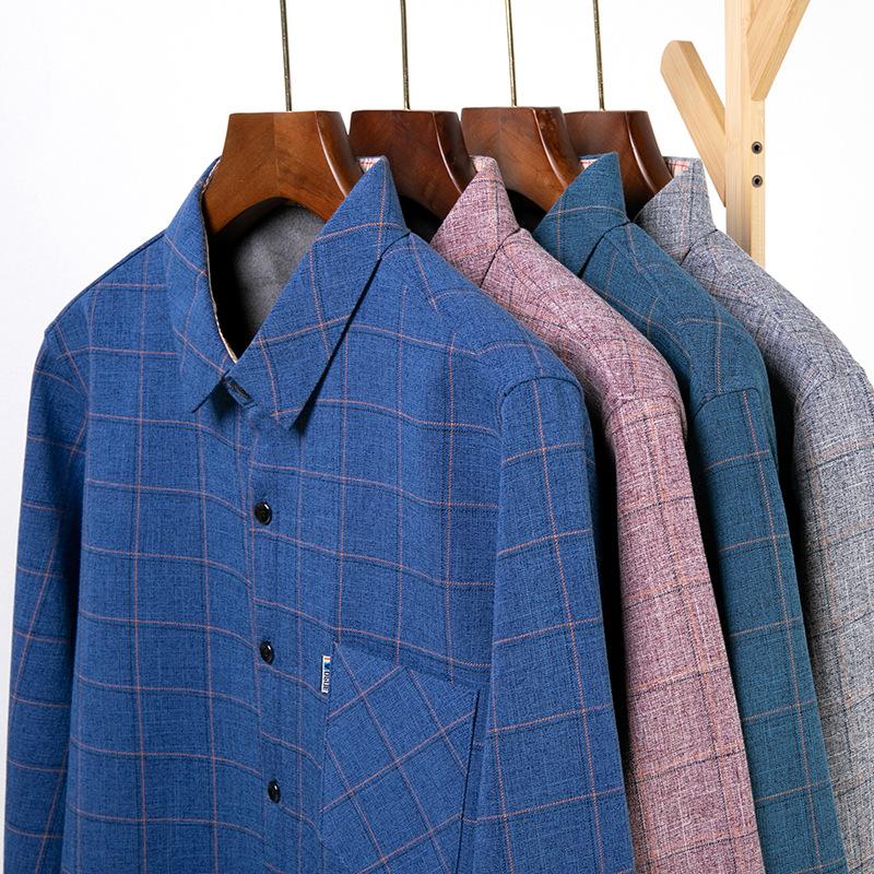 winter fleece thickened blouse men's long-sleeved plaid middle-aged and elderly men's loose casual dad warm underwear Item Picture