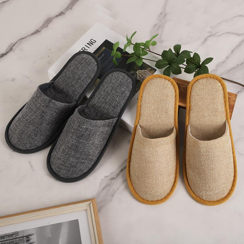 in stock wholesale hotel slippers disposable linen cotton thickened non-slip bed & breakfast beauty salon hotel slippers details Picture