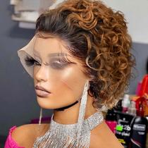 black wig women's front lace short curly human hair bob short curly wig all real hair cutwig