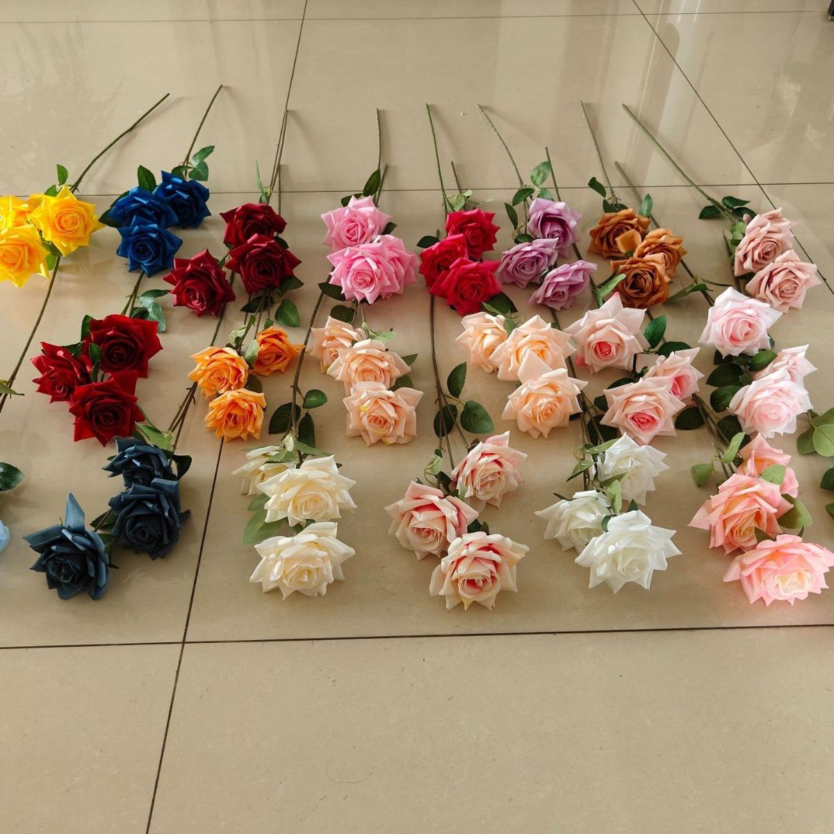 artificial flower artificial plant Three-Head Angle Rose Artificial Flower Wedding Hall Bridal Bouquet Hotel Bedroom Soft Decoration Home Decoration Rose Artificial Bouquet