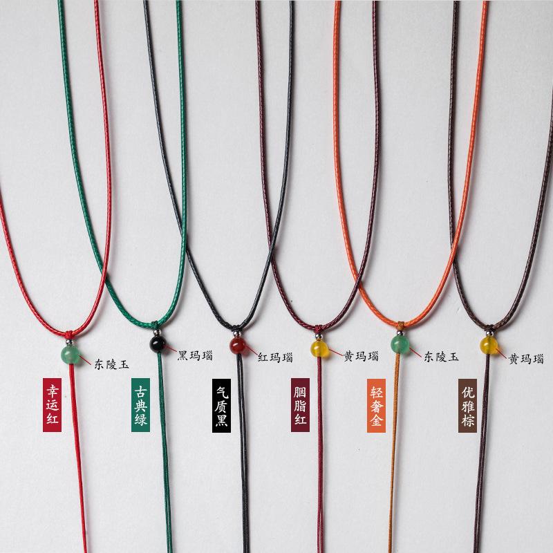 necklace rope thin pendant lanyard wax leather rope men's and women's clavicle chain jadeite jade beeswax pendant rope red and black adjustable details Picture