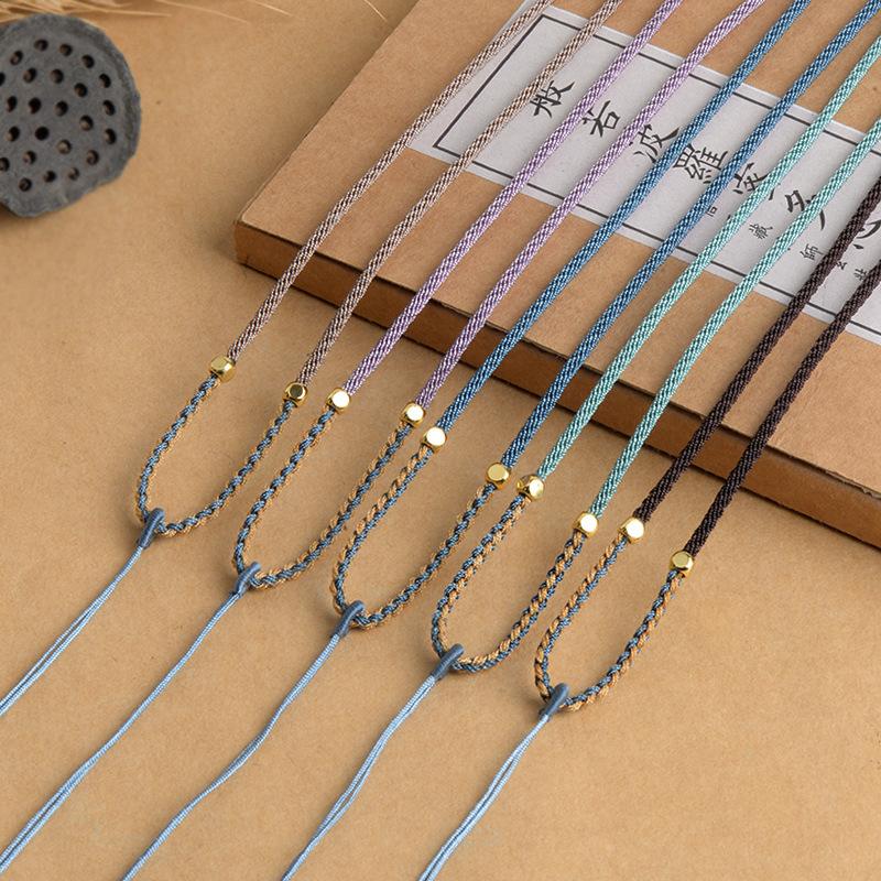 morandi color adjustable neck rope handwoven four-strand braided necklace rope beeswax emerald pendant rope wholesale full figure