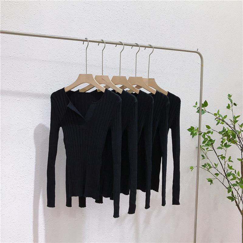 1575 autumn and winter french scheming semi-open chest v-neck slim fit slimming sweater bottoming shirt inner wear blouse women Application Scenario