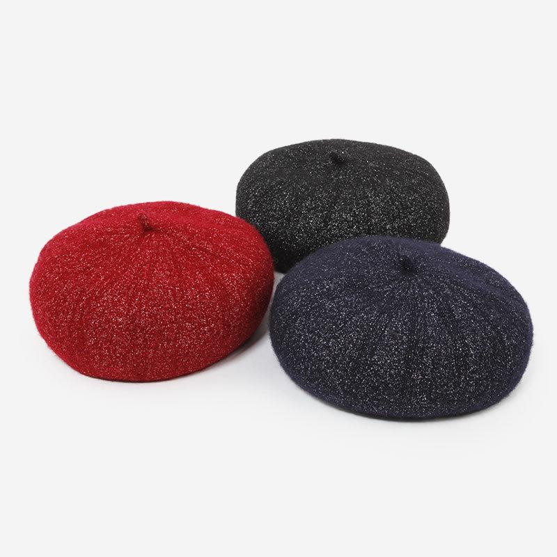 silver silk thickened mob cap pumpkin retro bright silk mixed color beret women's autumn winter fashion all-match fashion hat