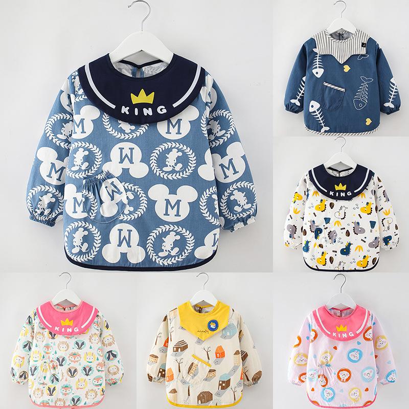 children's gown pure cotton waterproof autumn and winter baby long-sleeved baby bib eating protective clothing apron blouse new details Picture