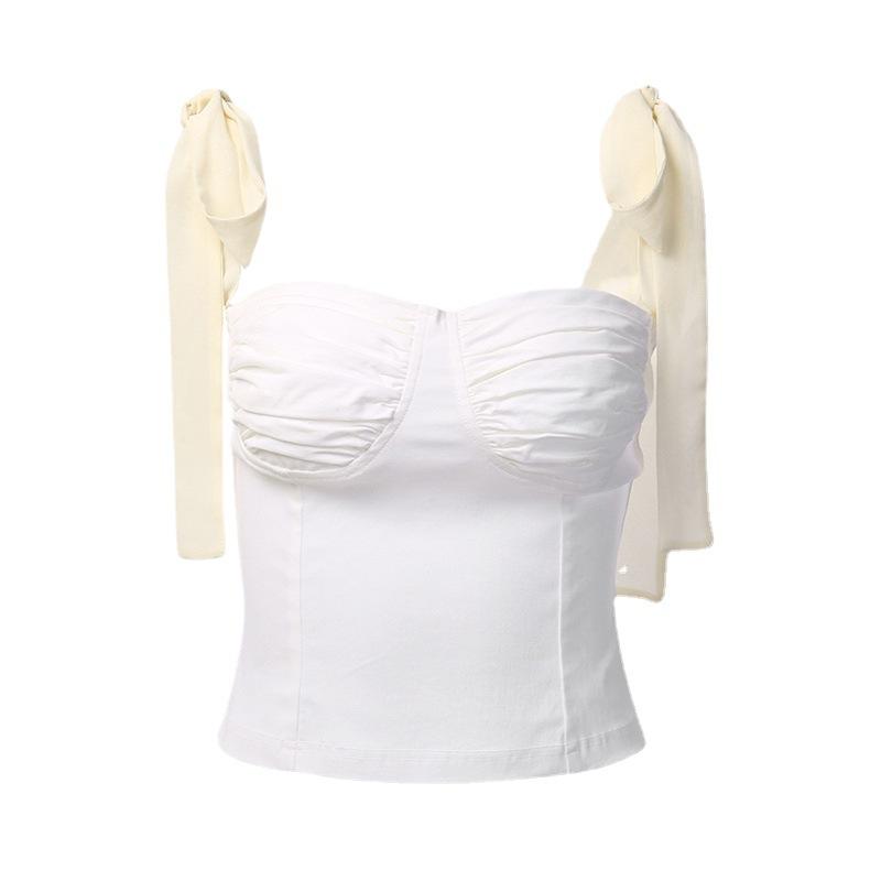 93266 knitted bandage bow suspenders vest european and american women's clothing autumn sexy hot girl backless inner wear blouse Item Picture