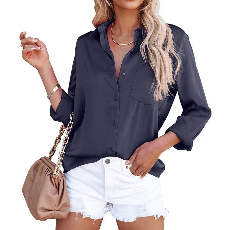 european and american foreign trade 2024 spring amazon hot acetate satin solid color long-sleeved business blouse shirt for women Application Scenario