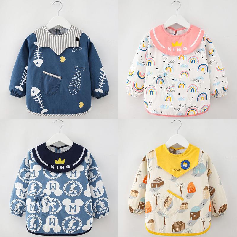 children's gown pure cotton waterproof autumn and winter baby long-sleeved baby bib eating protective clothing apron blouse new full figure