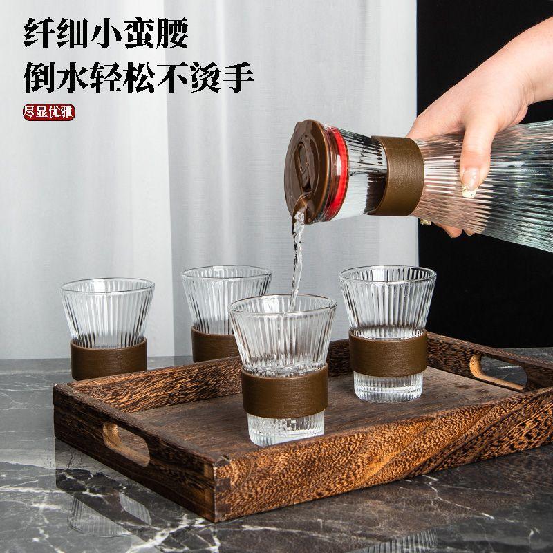 竖纹玻璃风杯挂耳咖啡杯轻奢高端茶饮果汁酒吧专用杯玻璃杯