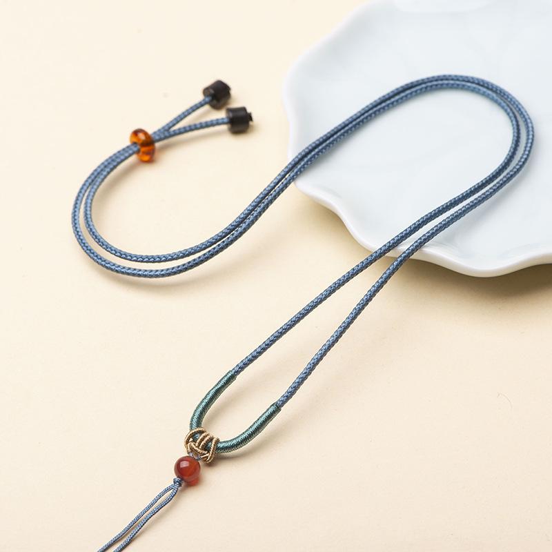 New Hand-Woven 2mm Ruyi Rope Adjustable Necklace Rope Jadeite Jade Beeswax Jade Agate Pendant Lanyard