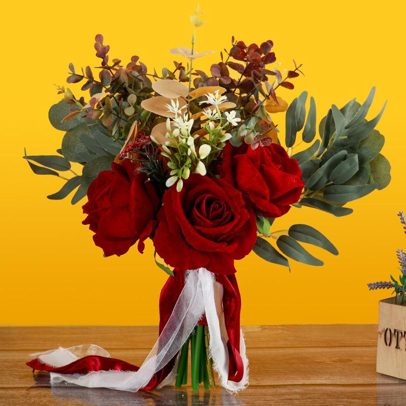 wedding red rose bridal bouquet modern artificial artificial rose bouquet wedding bride and bridesmaid bridal bouquet wholesale