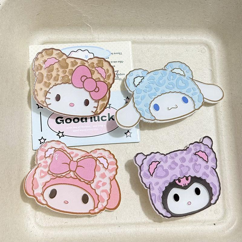 cartoon kitty sanrio hairpin duckbill headdress side fringe hairpin cute sweet hair accessories 2024 leopard print