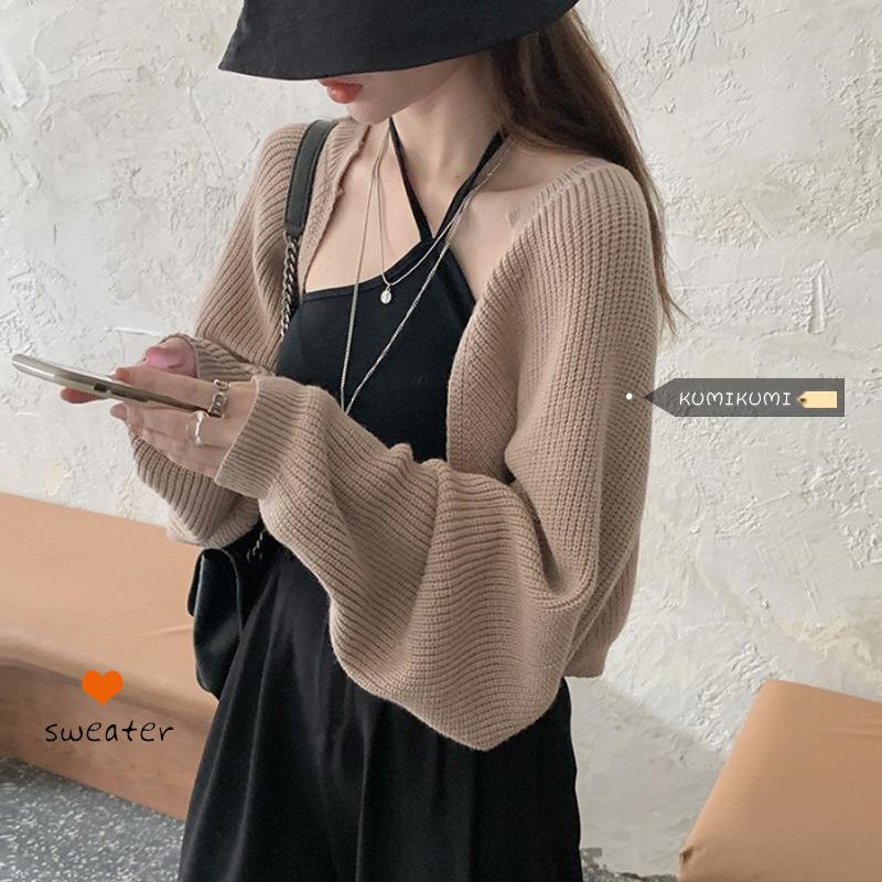 idle style loose short lantern sleeve blouse coat women's hollow cardigan long sleeve sweater top small shawl