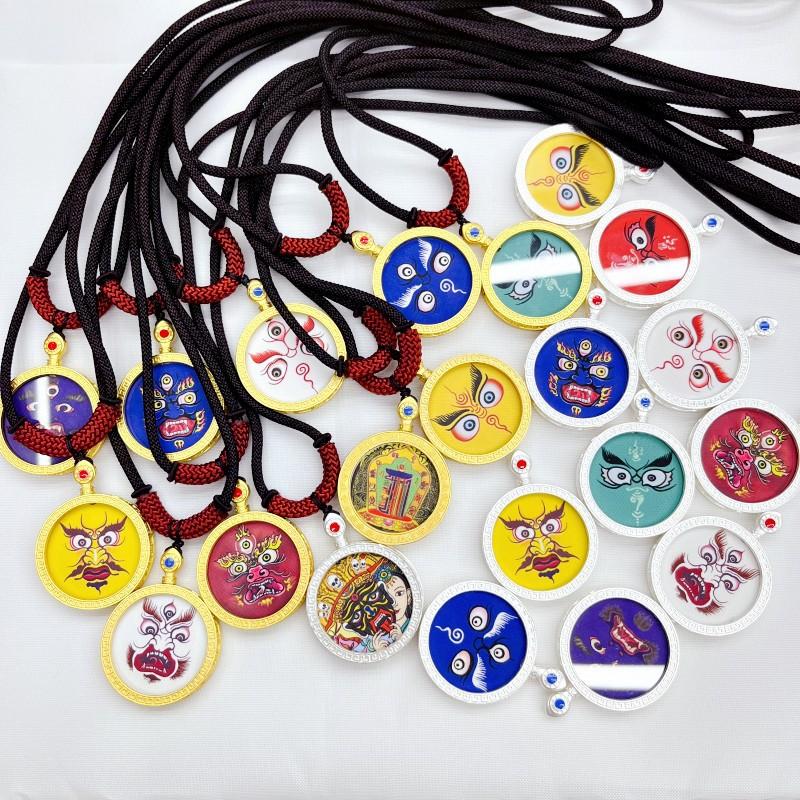 fabric double-sided round thangka five gods of wealth buddha eye palden lhamo men's and women's necklaces portable small niche for a statue of the buddha card pendant thumbnail