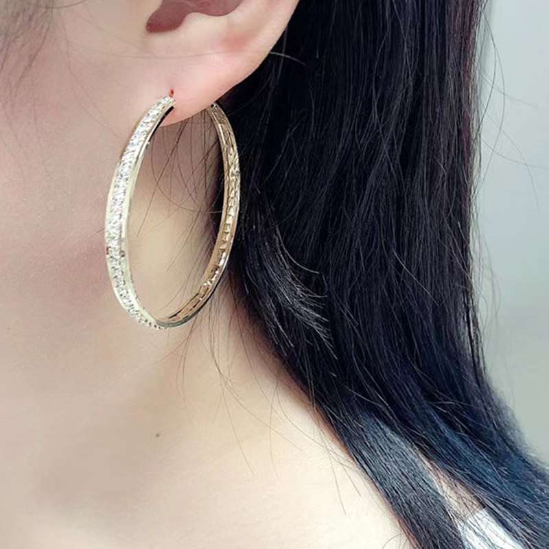 Korean light luxury style full-diamond large ring earrings, exaggerated and unique 925 silver needle ear ring earrings details Picture