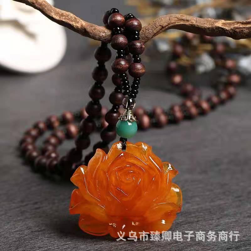 Retro Ethnic Style Old Beeswax Pendant Chicken Wing Wood Long Necklace Women's No-Matter Brand Sweater Chain Cotton and Linen Women's Accessories Application Scenario