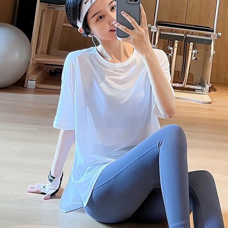 2024 mesh breathable quick-drying workout clothes loose running sports short-sleeved blouse slimming yoga jacket Specification drawing