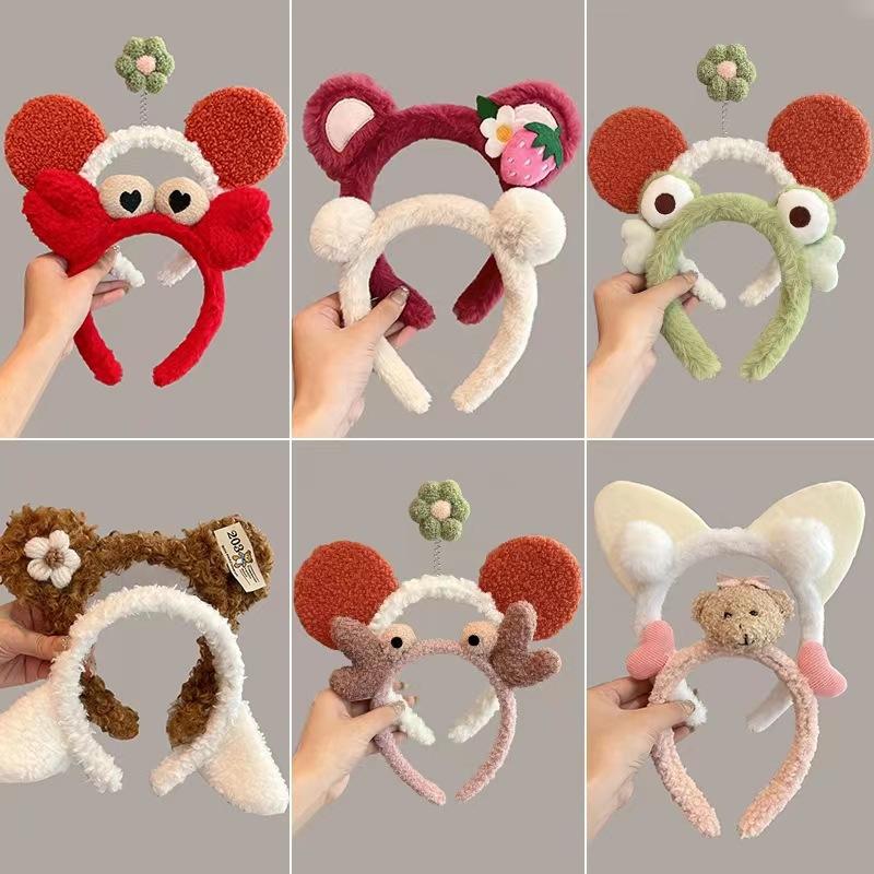 cartoon plush headband for women face wash mask special hair tie women's headband cute hairpin hairband headdress for women