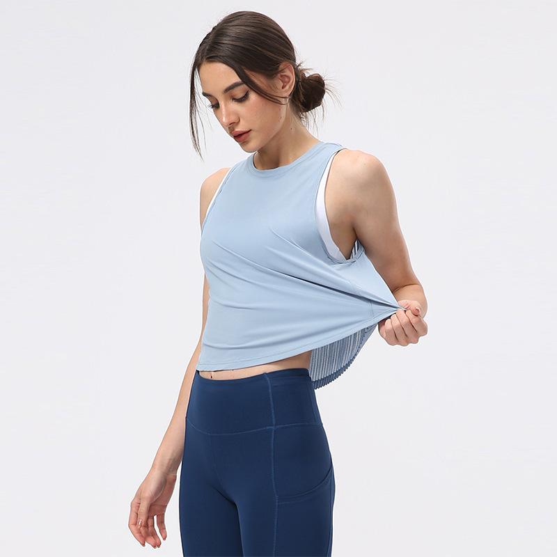 yoga blouse women's loose quick-drying summer thin pleated wrinkle workout clothes tops outerwear sleeveless sports vest Application Scenario