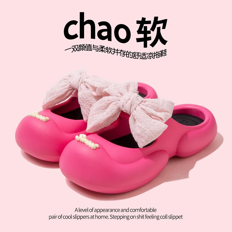 women's bowknot closed-toe slippers summer outdoor 2023 new fashion trending hole shoes women's summer seaside platform