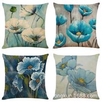 amazon new green plant cotton and linen cushion case car pillow cushion sofa cushion linen pillow