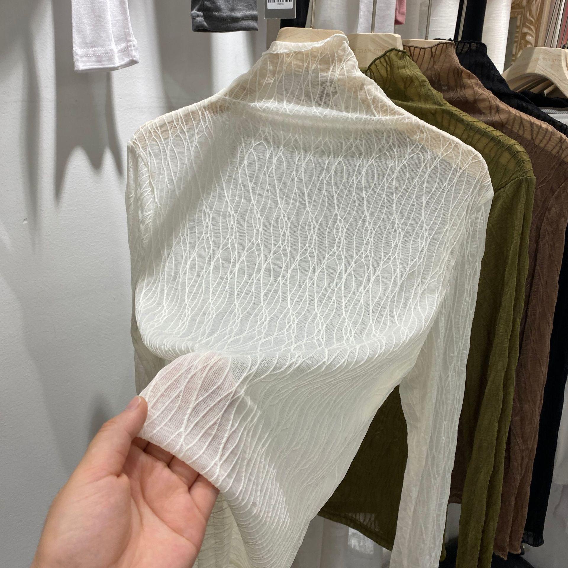Half-High Collar Inner Match Lace Bottoming Shirt Women's European Station 2022 Autumn New Western Style Blouse Sexy Mesh Top details Picture