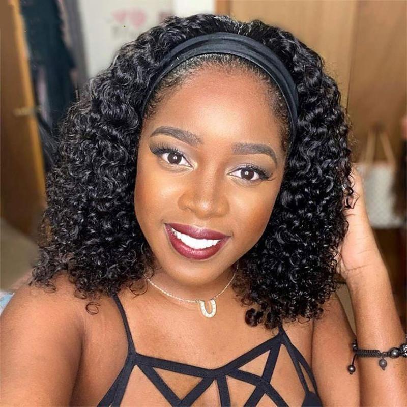 short synthetic kinky curly headband bob wig for black women
