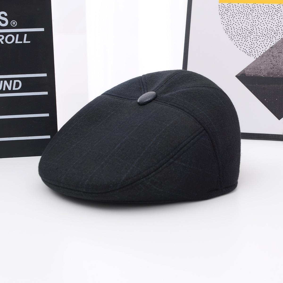 peaked cap men's winter fleece-lined warm advance hats korean style middle-aged and elderly woolen cold protection thickening beret earmuffs hat