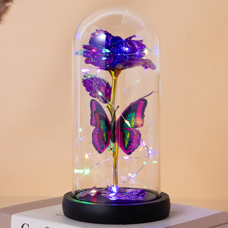 Valentine's Day, Teachers' Day, eternal flowers, roses, butterflies, gold foil roses, glass, plastic, acrylic covers, seven-color lights, Christmas gifts, cross-border details Picture