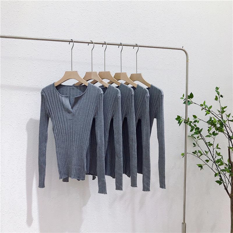 1575 autumn and winter french scheming semi-open chest v-neck slim fit slimming sweater bottoming shirt inner wear blouse women Specification drawing