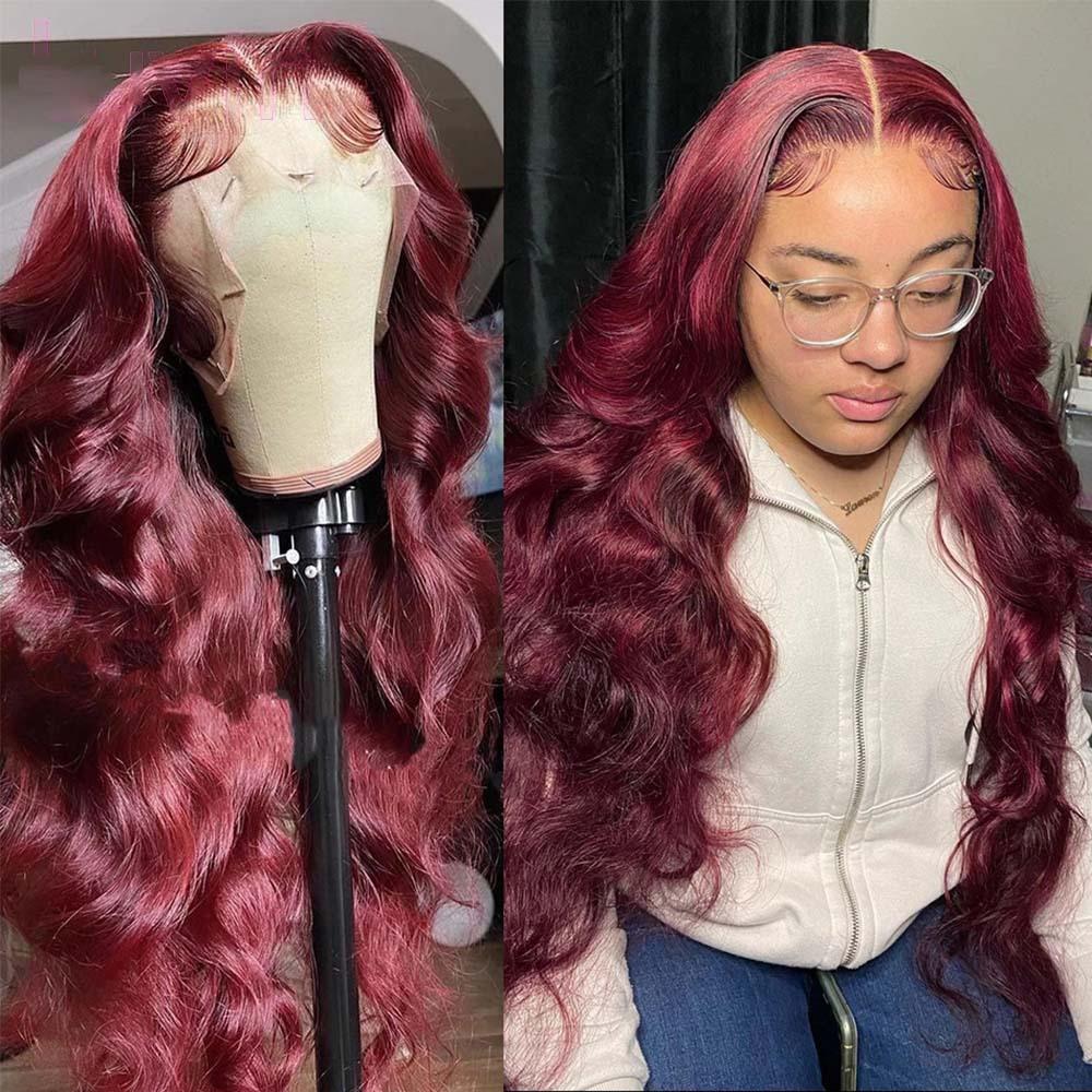 cross-border front lace wig headgear 99j body wave 13*4 lace front human hair