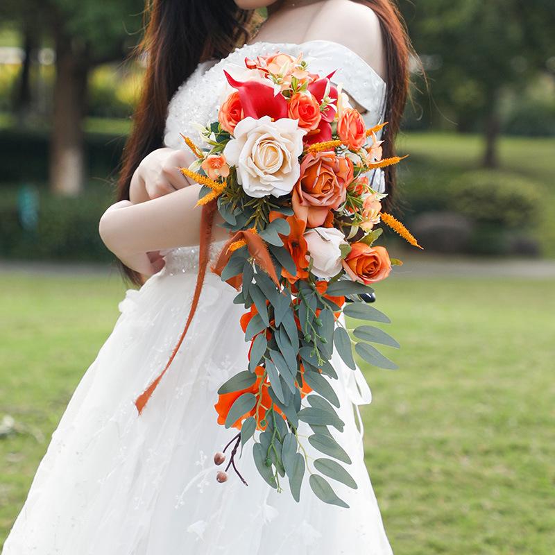 western-style high-end simulation bridal bouquet bunch of wedding simulation flowers mori style photo waterfall water drop drooping shape handle beam