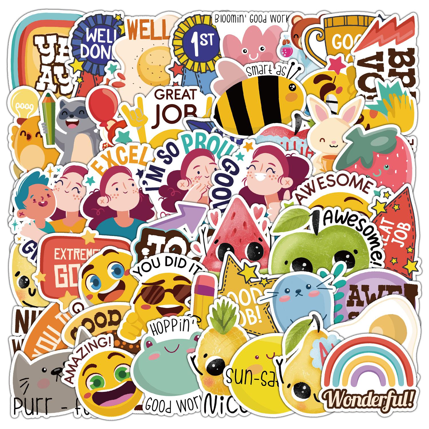 50 pieces students' reward stickers stationery box guitar computer decorative stickers waterproof creative stationery cartoon stickers