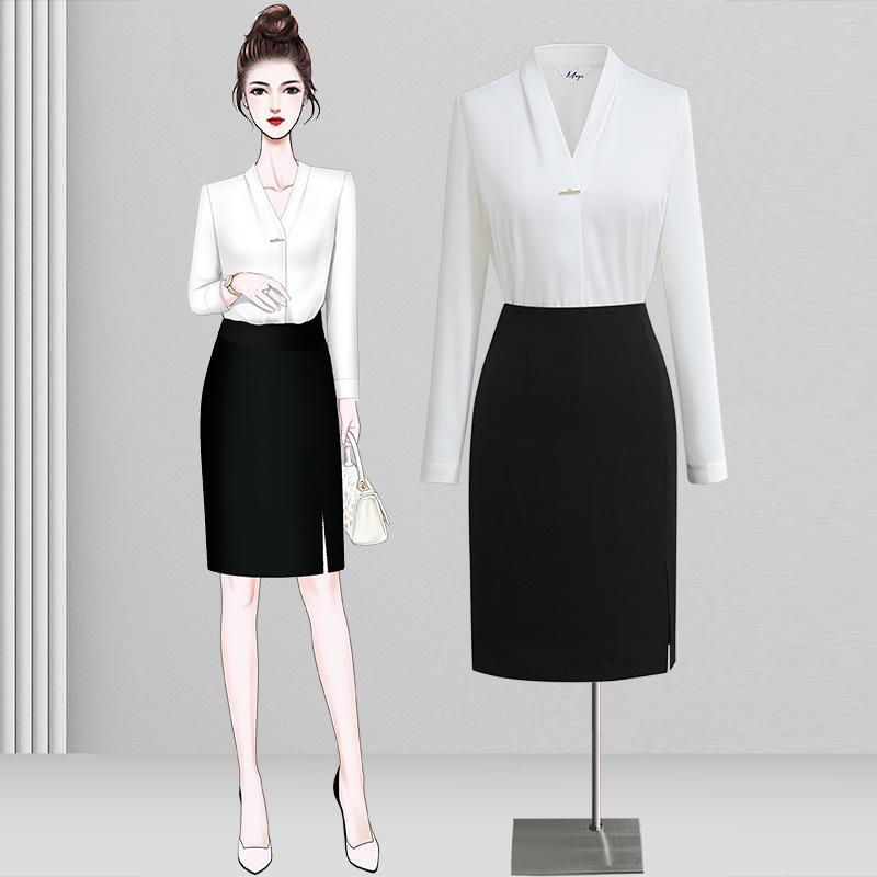white shirt women's high sense fashionable stylish adult lady like woman business suit v-neck base inner wear blouse ol commuters' workwear full figure