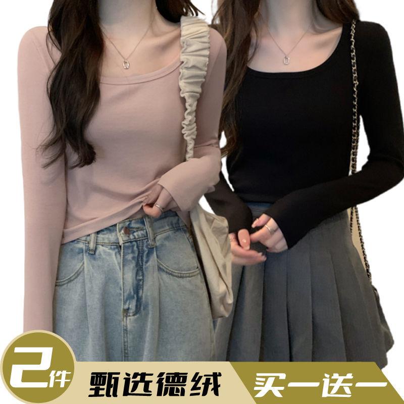 De Velvet Double-Sided Bottoming Shirt Women's Autumn 2023 New Warm Inner Wear Blouse Slim Slimming Outerwear Long-Sleeved T-shirt  details Picture